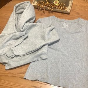One hoodie sweatshirt and one sort sleeve shirt